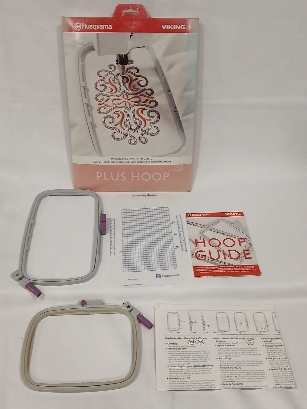 Husqvarna Viking Embroidery Plus Hoop & Standard Hoop B Set Of 2 W/Template